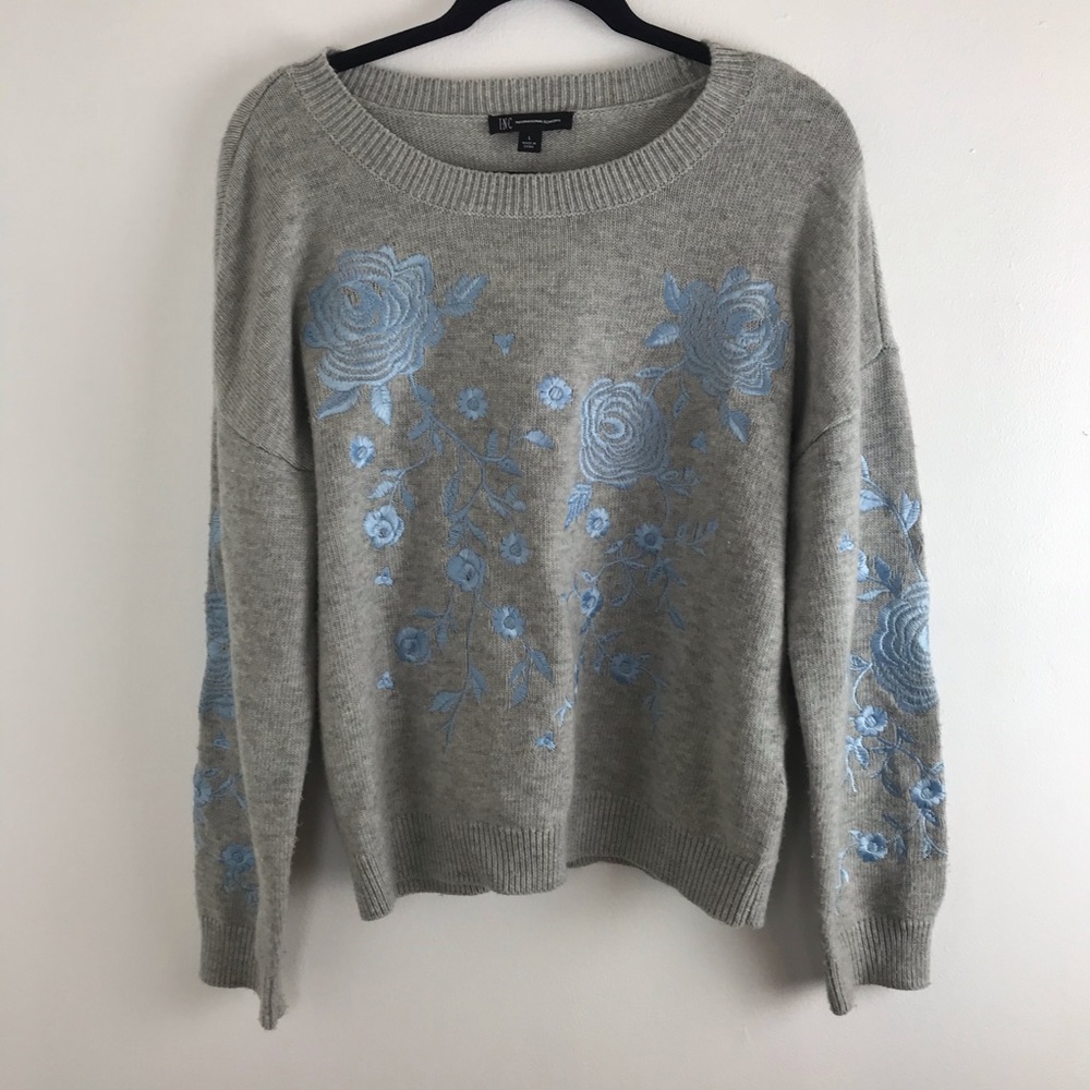 INC International Concepts Gray and Blue Floral Sweater